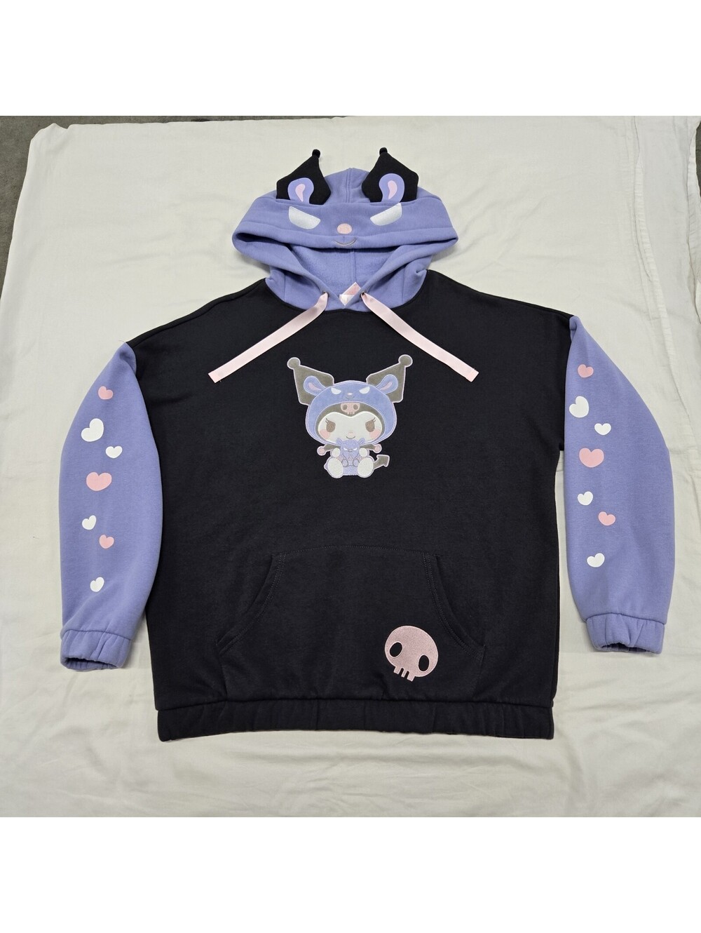EUC Size LARGE Girls Kuromi Costume Baki Oversized Hoodie Hello Kitty & Friends